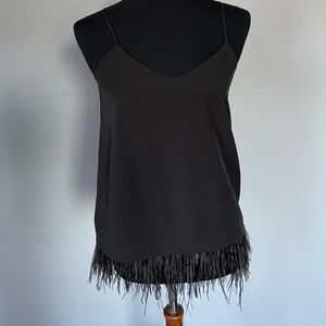 Black top with real feathers in bottom edge